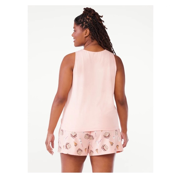 Women's Print Tank Top and Shorts Pajama Set, 2-Piece,color: peach bud - Picture 3 of 3